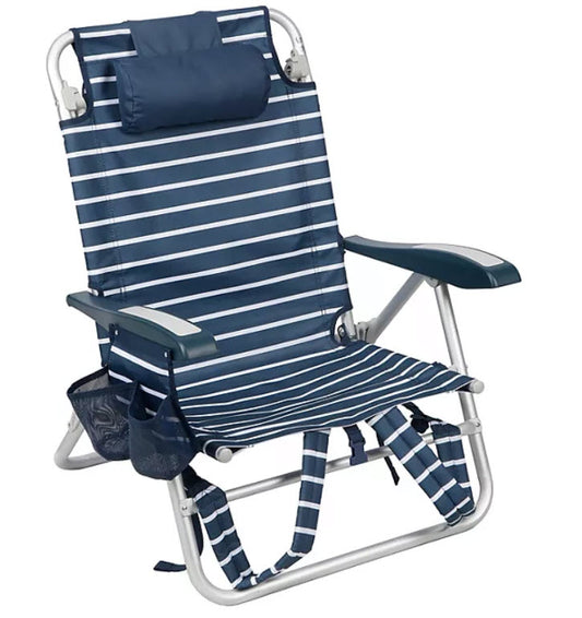 Reclining Beach Chair – 5-Positions Lay Flat (colors may vary from picture)